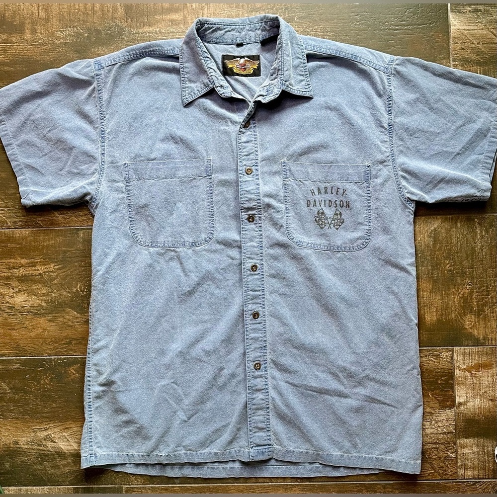 Harley-Davidson Denim Button Up Shirt Vintage-Style Nostalgia Series L